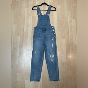 H&M Distressed Cropped Stretch Overalls